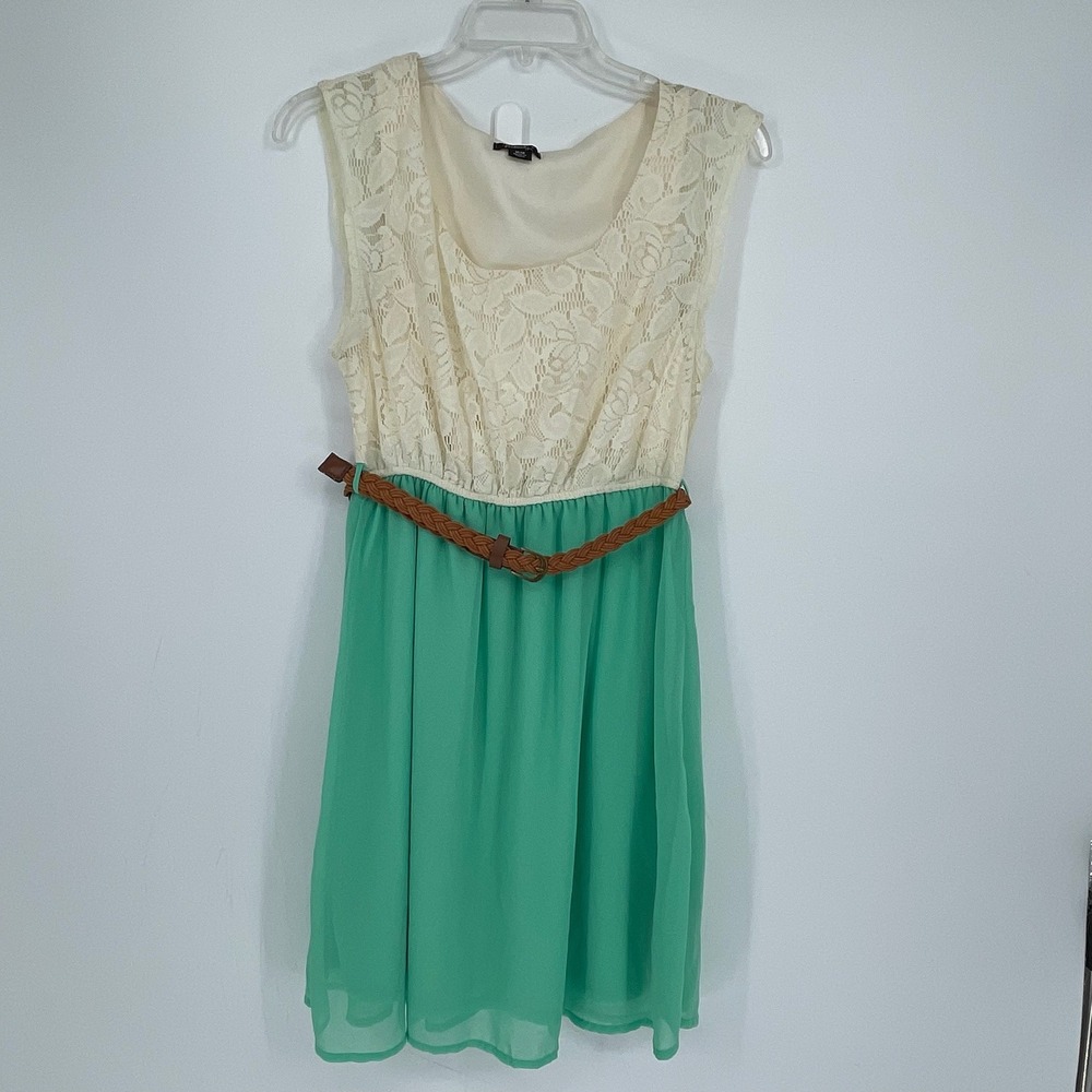 Rhapsody Women's Green Lace Bodice Belted Chiffon Skirt Sleeveless Dress Size M